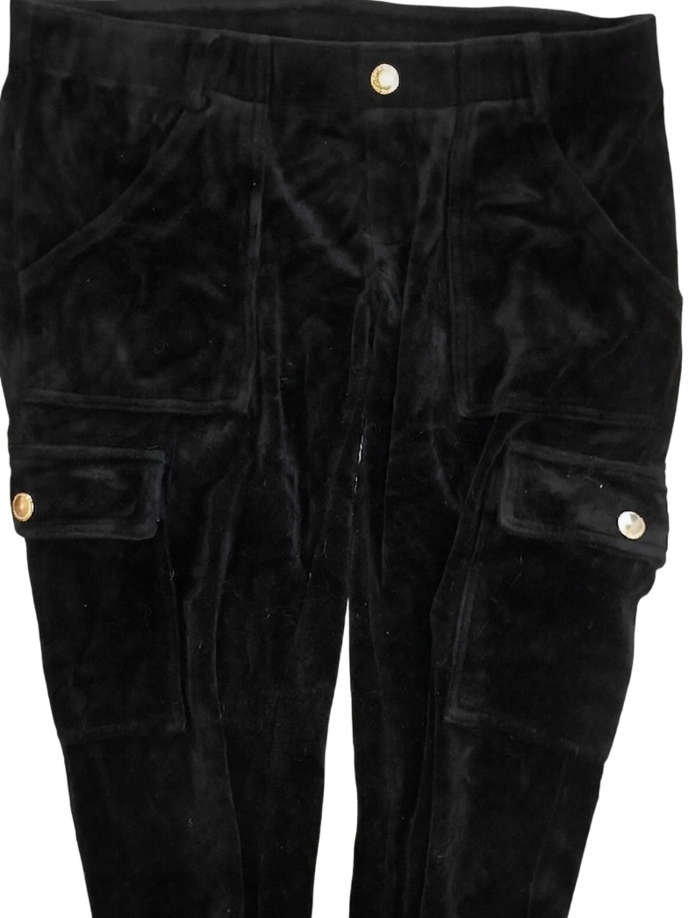 Vintage Juicy Couture Black Velour Cargo Pants with Gold Hardware - Size Small